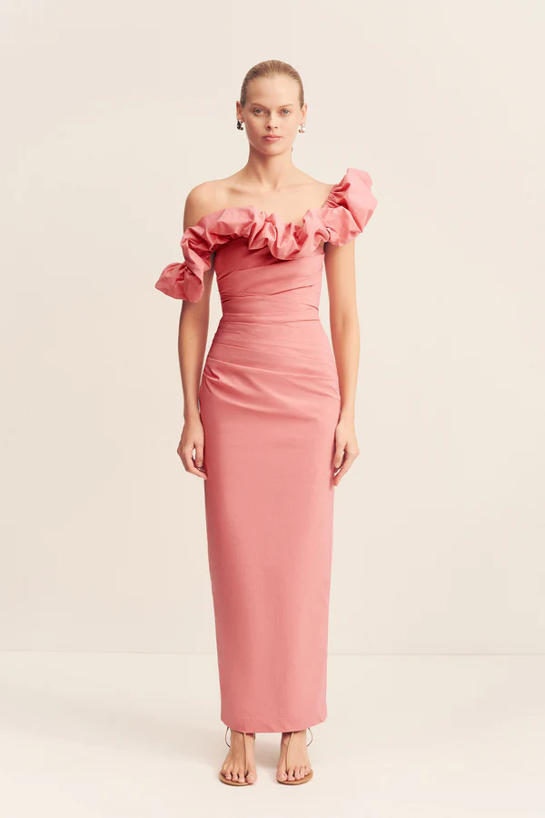Wedding-guest-dress-codes-formal-formal-Shona-Joy-Campbell-ruffle-draped-maxi-dress