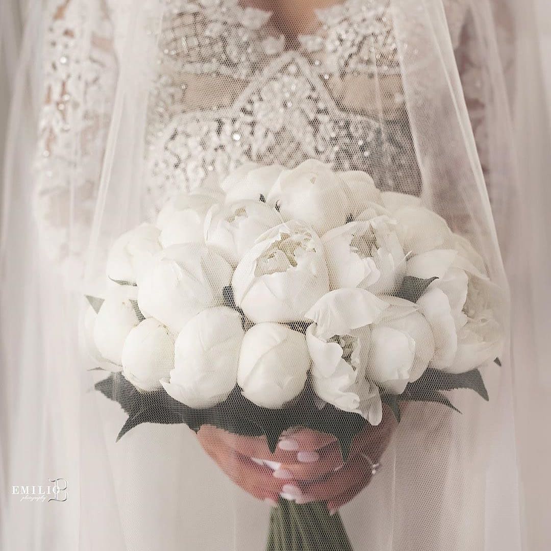 White Peonies Wedding Bouquet - Elkhair Florist