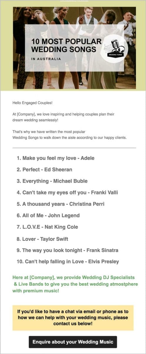 10 Most Popular Wedding Songs - Marketing Email