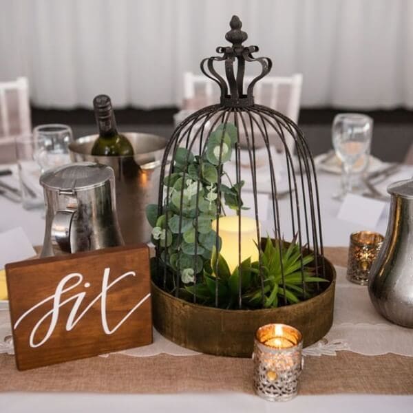 Antique Wooden Base Bird Cage Centrepiece