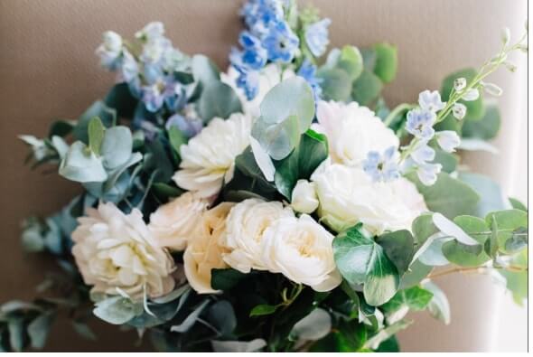 blush and light blue bouquet