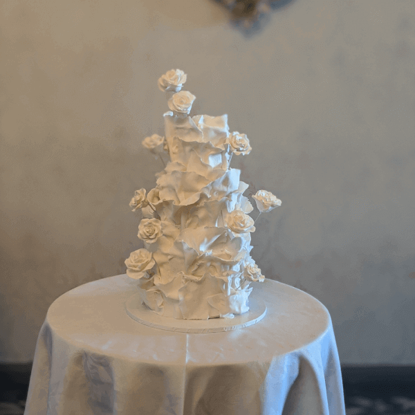 frilled cake with sugar flowers