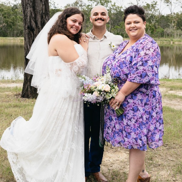 Celebrant Kate with Zoe & Akam at Koah