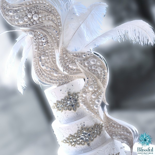 CHIC WAFER, PERALS & SWIRLS WEDDING CAKE