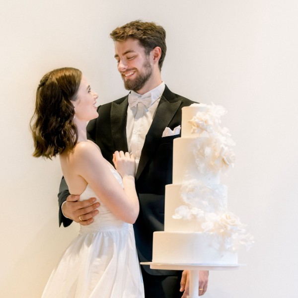 fondant cake with sugar florals and ruffles