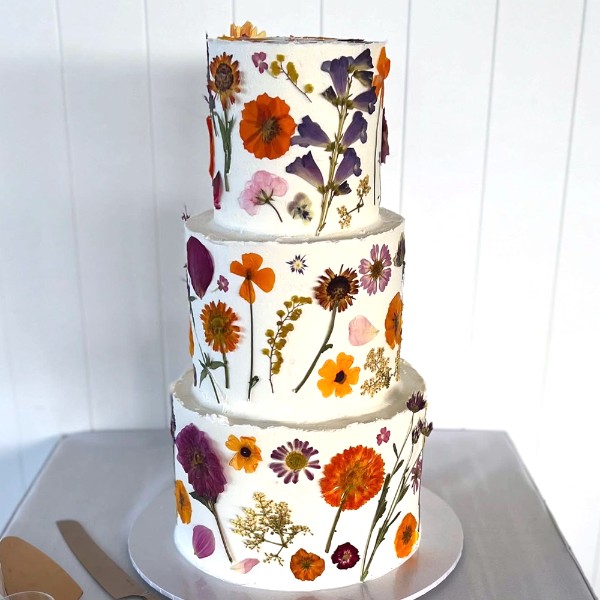 Pressed Flowers Wedding Cake
