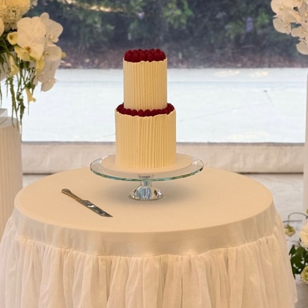 Raspberry 2 tier round wedding cake