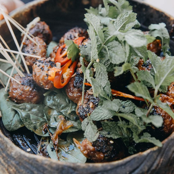 Pork meatballs with honey, ginger and chilli  sauce