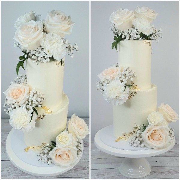 2 Tier Buttercream w Fresh Roses- 4 and 6 inch