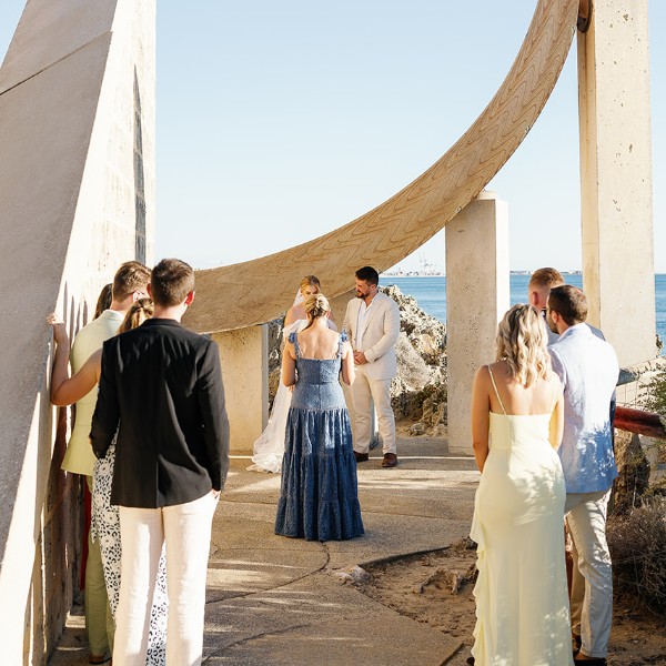Alfie and Lucy elope at the Cottesloe Sundial. Photo by Natalie Jane.