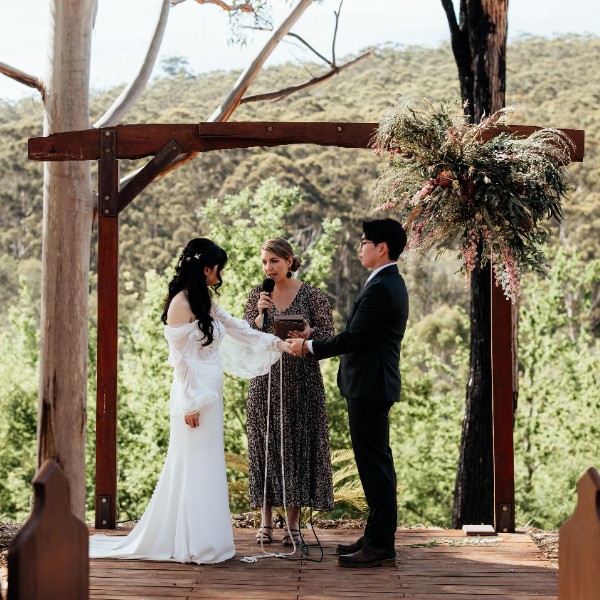 Andrew and Kiara's handfasting ceremony at Stonebarn Pemberton. Photo by Victoria Baker.