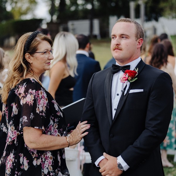 Matt waiting for Joanna to walk down the aisle