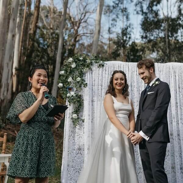 Love those mid ceremony giggle with Klara & James!