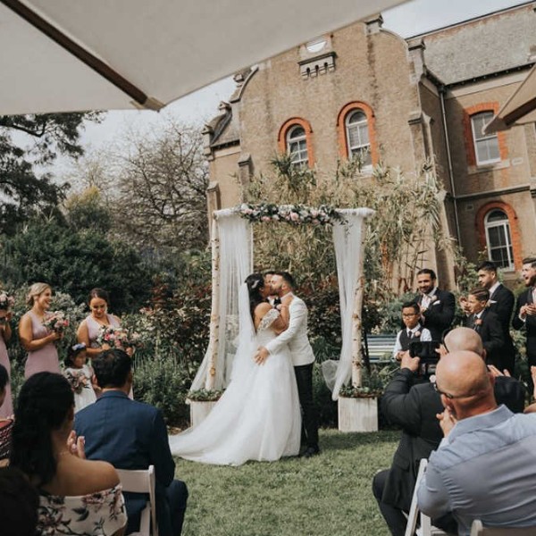 Ceremony featuring our Rustic Birch Arbour