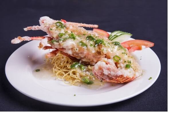 Half Lobster with Ginger and Shallots on Egg Noodles