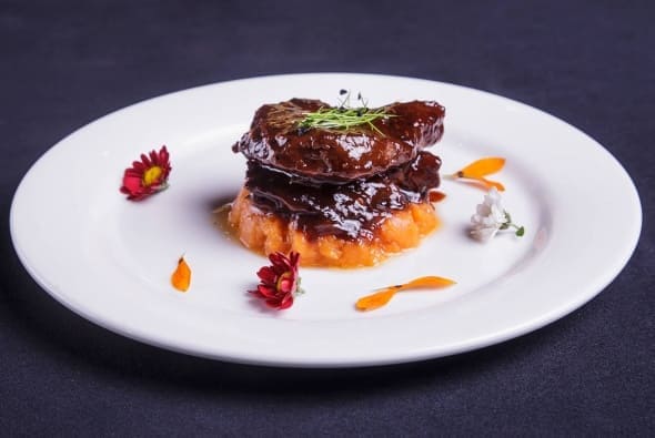 Sauteed Eye Fillet on Sweet Potato Mash