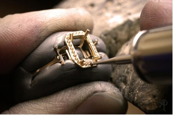 The way handmade jewellery is meant to be made. Drilling the holes for diamonds.