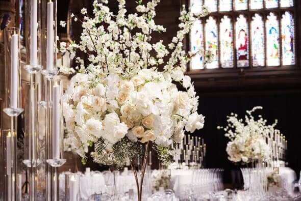 cherry blossom and rose centrepiece