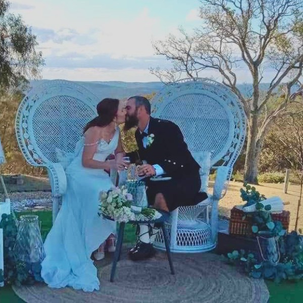 Bridal couple Peacock chair setup