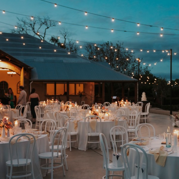 Dining on the terrace Flaxton Gardens Sunshine Coast Wedding
