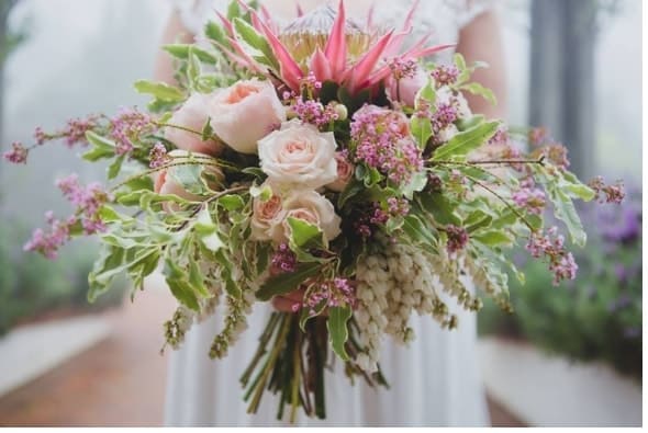 Native mix bouquet features Pink King Protea