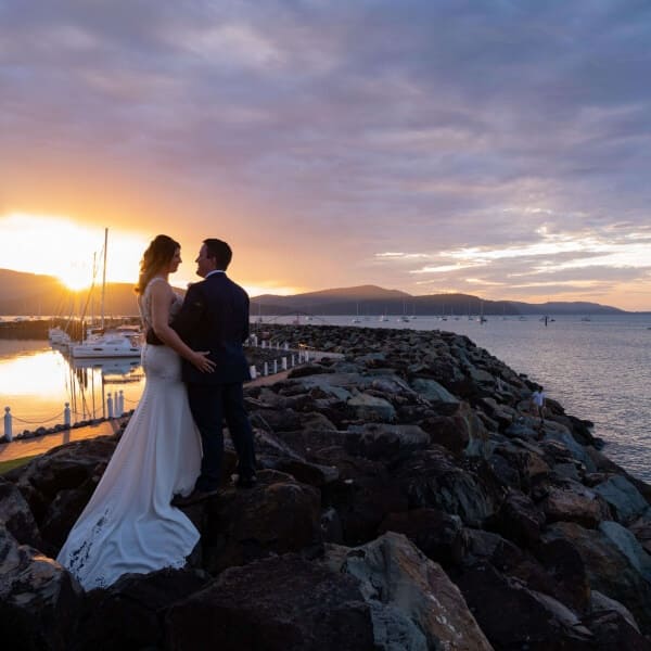 Alana & Ben sunset in Airlie Beach,  Whitsunday Wedding Videography
