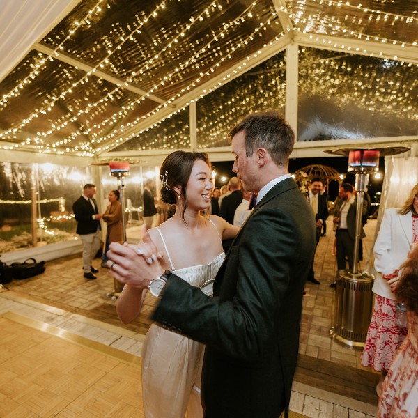 Dancing under the fairylights in the Garden Marquee