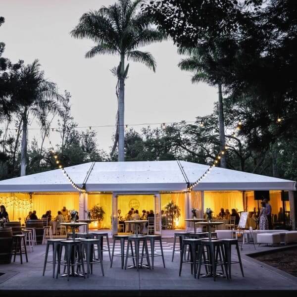 The night glow from the reception marquee