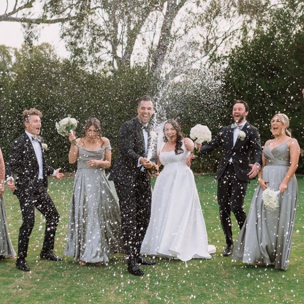 Bridal party celebrating