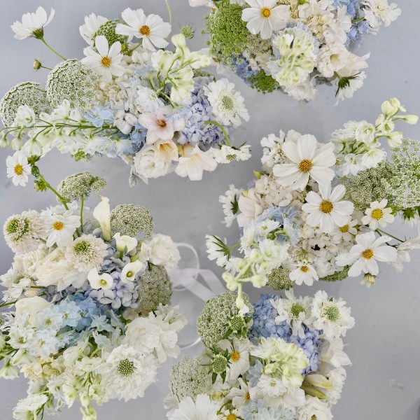 Plush Bridal Bouquets by Lillypad, cosmos, hydrangea, delphinium, belladonna, calla lillies