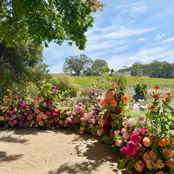 Flower meadow ceremony florals, silk and fresh flowers at Lancemore Macedon Ranges. Lillypad FLowers