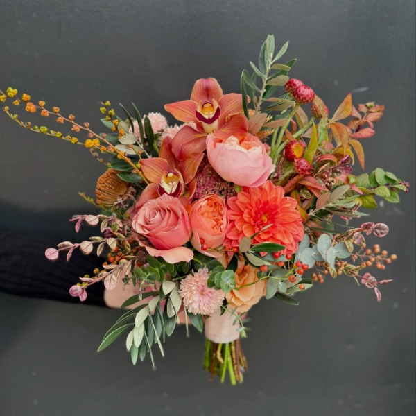 Autumnal Toned Bridal Bouquet Lillypad Flowers