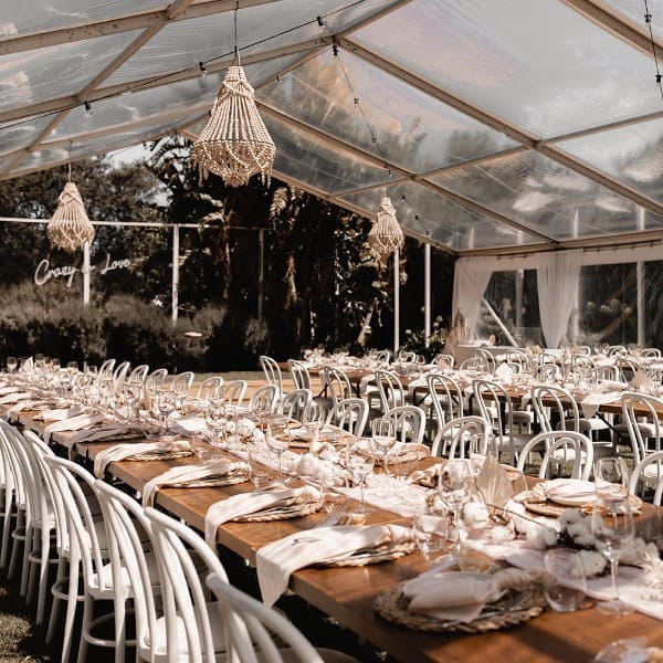 Clear Pavilion with boho shades