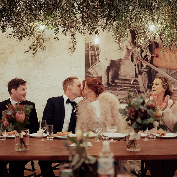 Green chandelier over the Bridal table