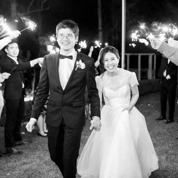 Bride and groom sparkler exit