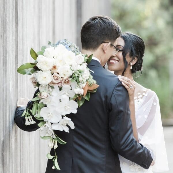Bride and groom with flowers