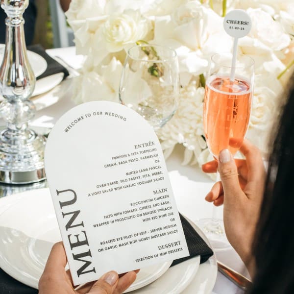 Printed White Acrylic Wedding Arch Menu