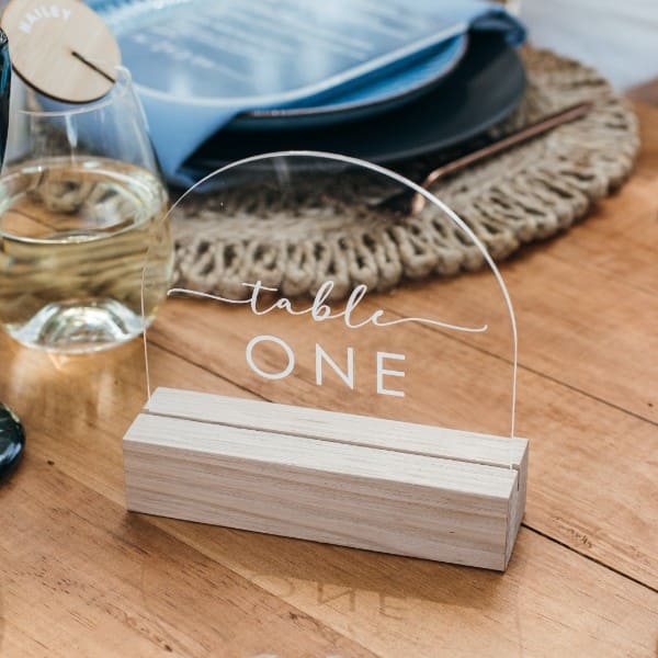 Engraved Clear Acrylic Arch Table Number with Wooden Base