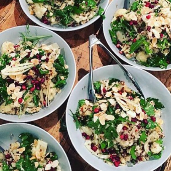 Rustic Tabbouleh with Roast Cauliflower, Freekah + Pomegranate