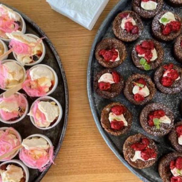 Eton Mess / Flourless Choc Espresso Puds w Sour Cherry Compote