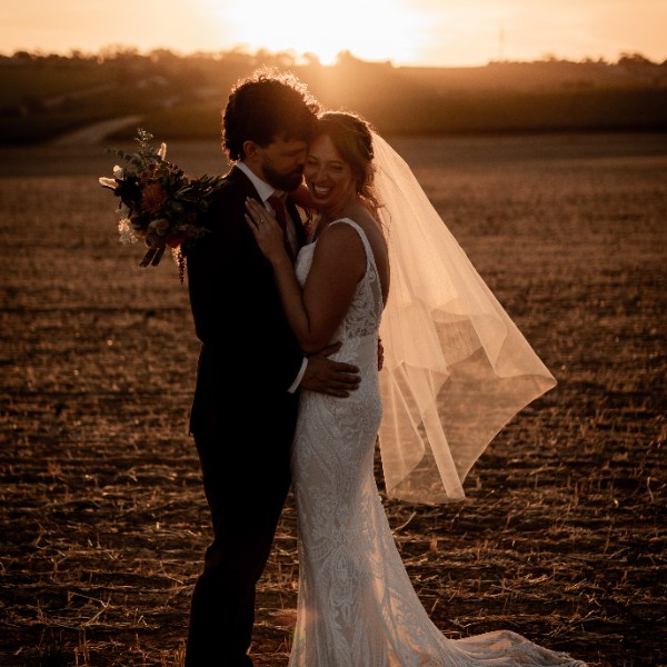Shelly & Tom at White Hill Estate at sunset
