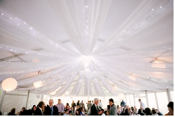 Reception with roof draping and fairy lights