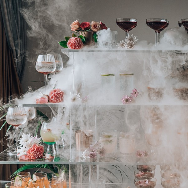 Cocktail buffet with dry ice