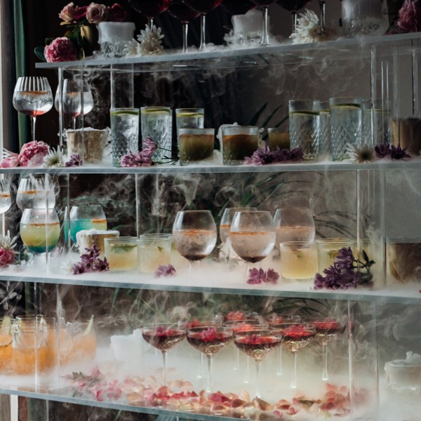 Cocktail buffet with dry ice