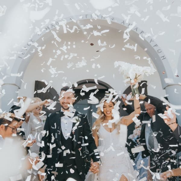 George & Sarah showered in confetti ! :D