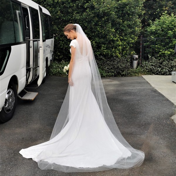 A beautiful bride prepares for her Photo Bus experience