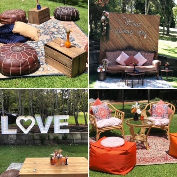 Relaxed boho styled reception styling