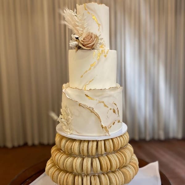 Wedding cake and macaron tower by SuperEgo Cakes