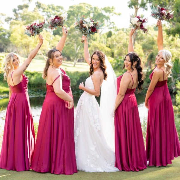 Gorgeous bridal party photos in front of our lake at Tea Tree Gully Golf Club