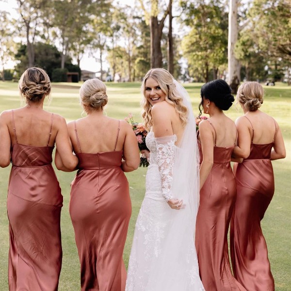 The grogeous bridal party with variety of hair types